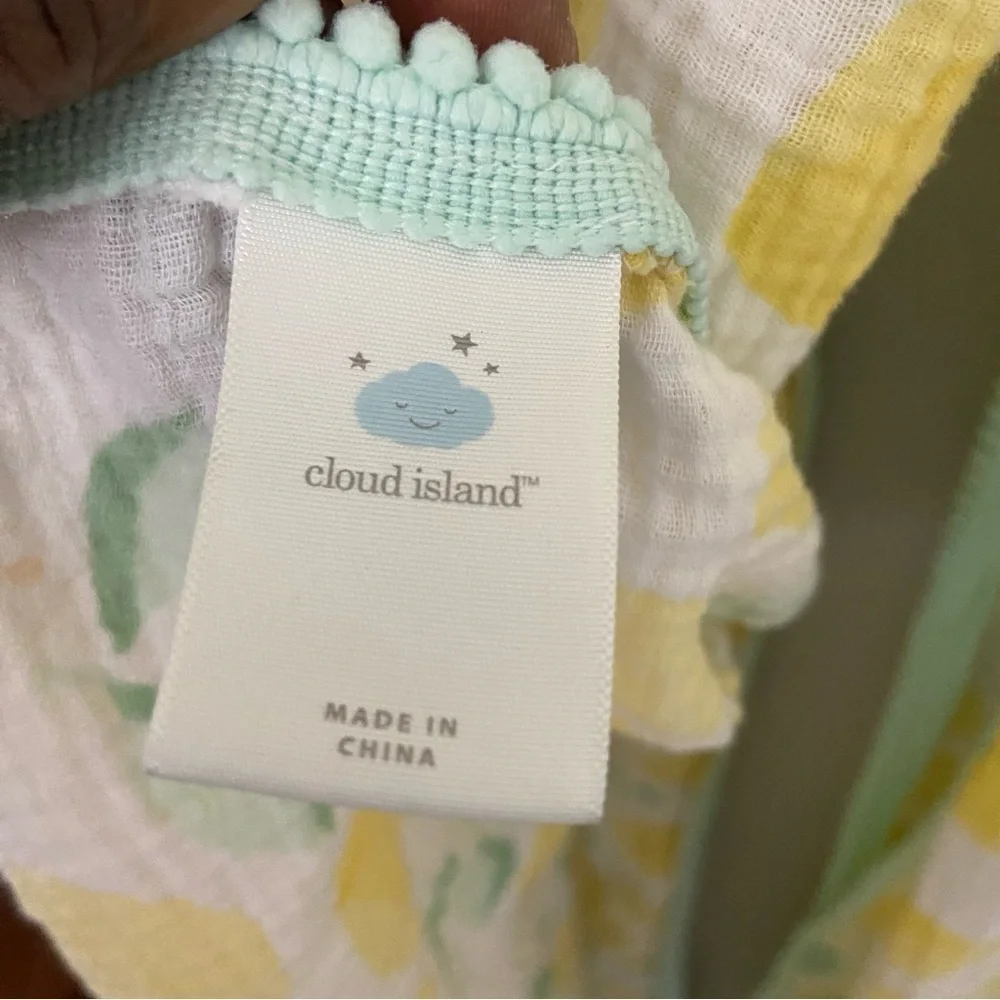 Cloud Island 100% Cotton Muslin Swaddle Baby Blanket Lemon Pom Pom Trim Set of 2